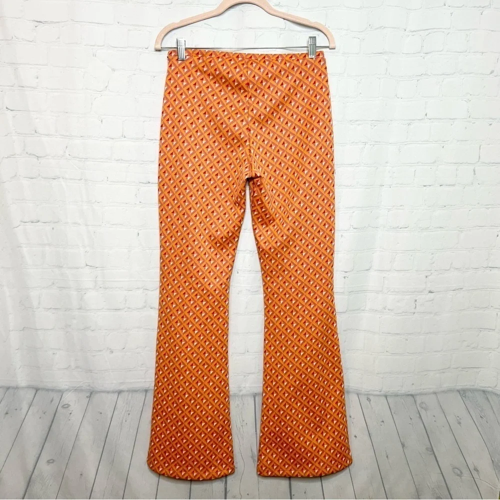 Zara orange jacquard knit geometric pull on flare pants size large - Picture 11 of 11